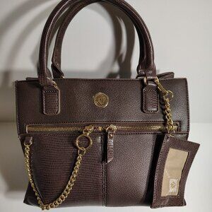 Elegant Brown Anne Klein Satchel w/ Textured Faux Leather + Gold Tone Hardware